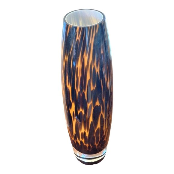 Tiger Eye Art Glass Vase Hand Blown 12" Leopard Print Noble Excellence Poland - Picture 1 of 11